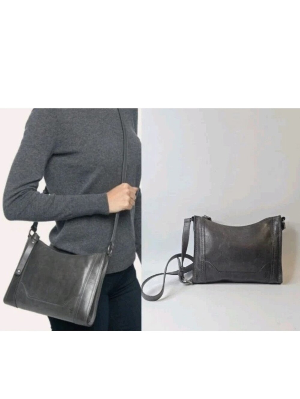 Frye Melissa Carbon Gray Leather Crossbody Bag! Excellent